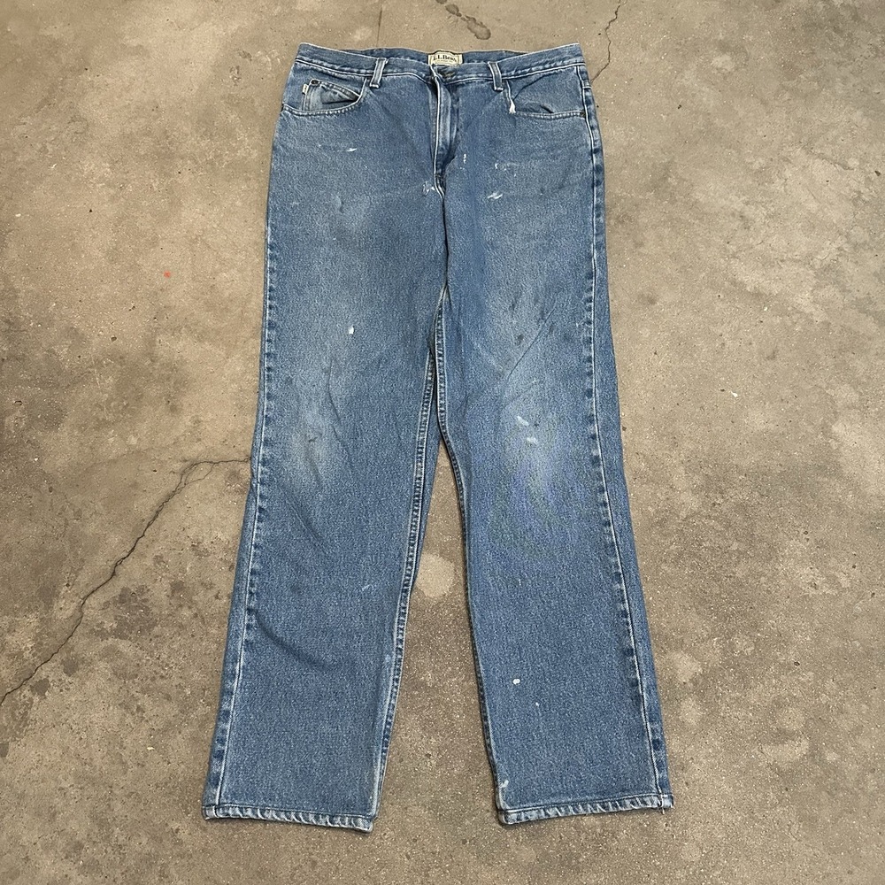 LL Bean Mens Jeans 35x33 (Tag 35x34) Blue Straight Leg Denim Cotton Classic Fit